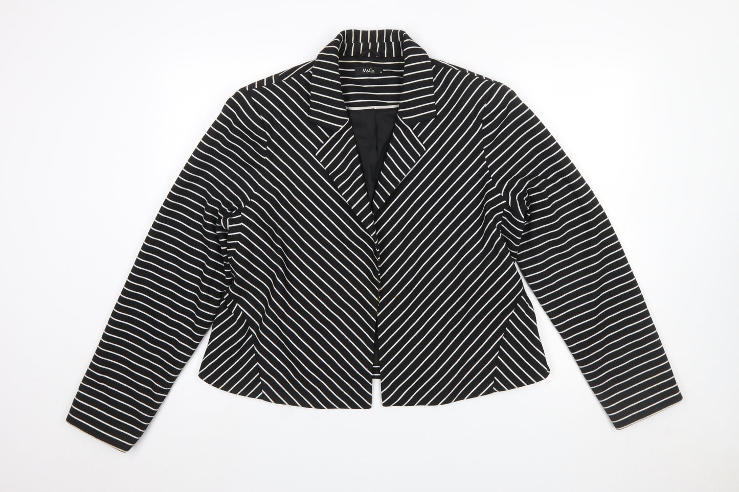 M&Co Women Black/Ivory Striped Single-Breasted Blazer Size 20