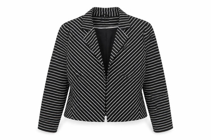M&Co Women Black/Ivory Striped Single-Breasted Blazer Size 20
