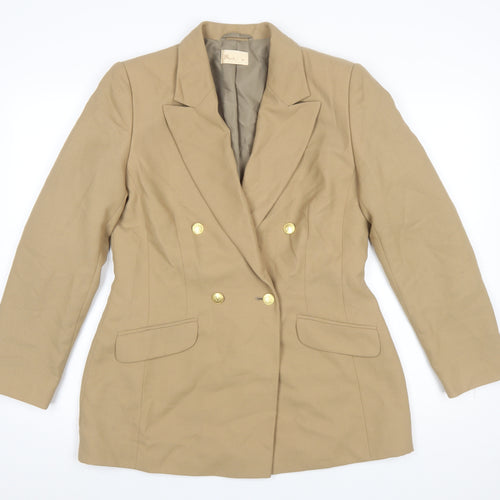 BHS Women’s Beige Wool Blend Double-Breasted Blazer Size 14