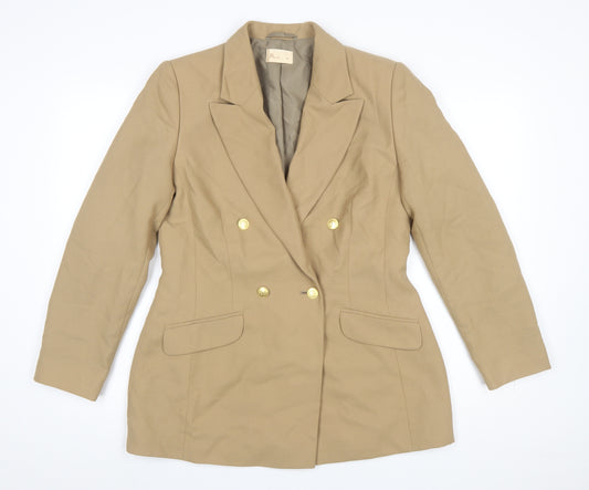 BHS Women’s Beige Wool Blend Double-Breasted Blazer Size 14