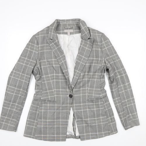 H&M Women’s Grey Check Single-Breasted Blazer UK 12 Polyester Blend