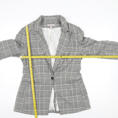 H&M Women’s Grey Check Single-Breasted Blazer UK 12 Polyester Blend