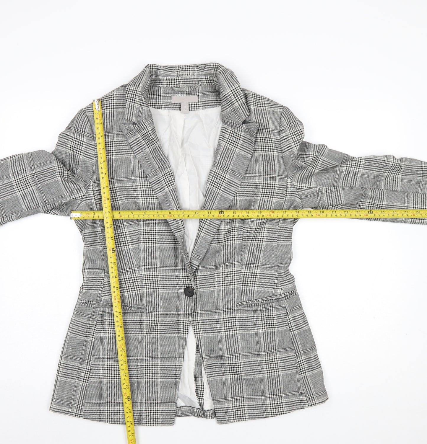 H&M Women’s Grey Check Single-Breasted Blazer UK 12 Polyester Blend