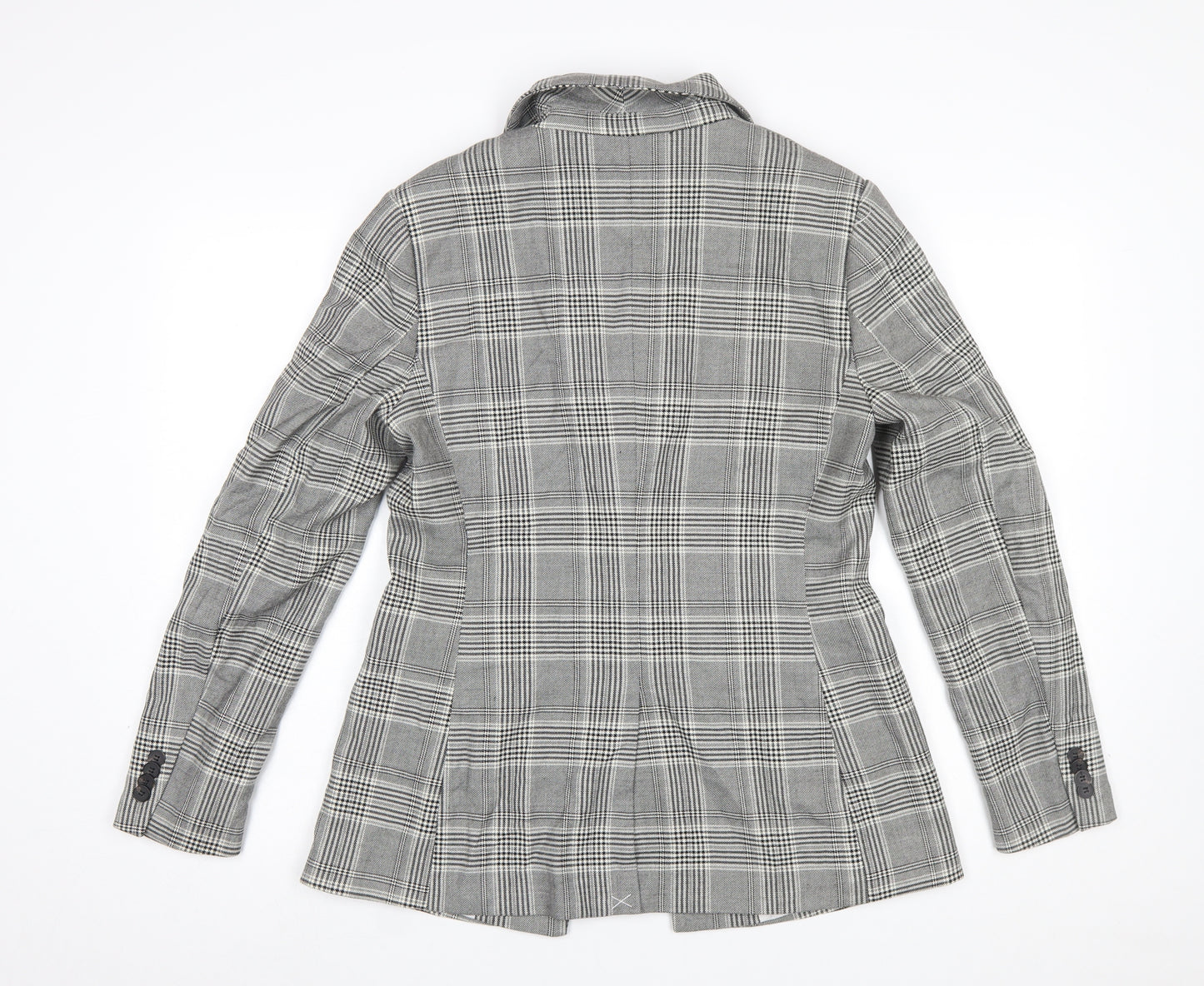 H&M Women’s Grey Check Single-Breasted Blazer UK 12 Polyester Blend