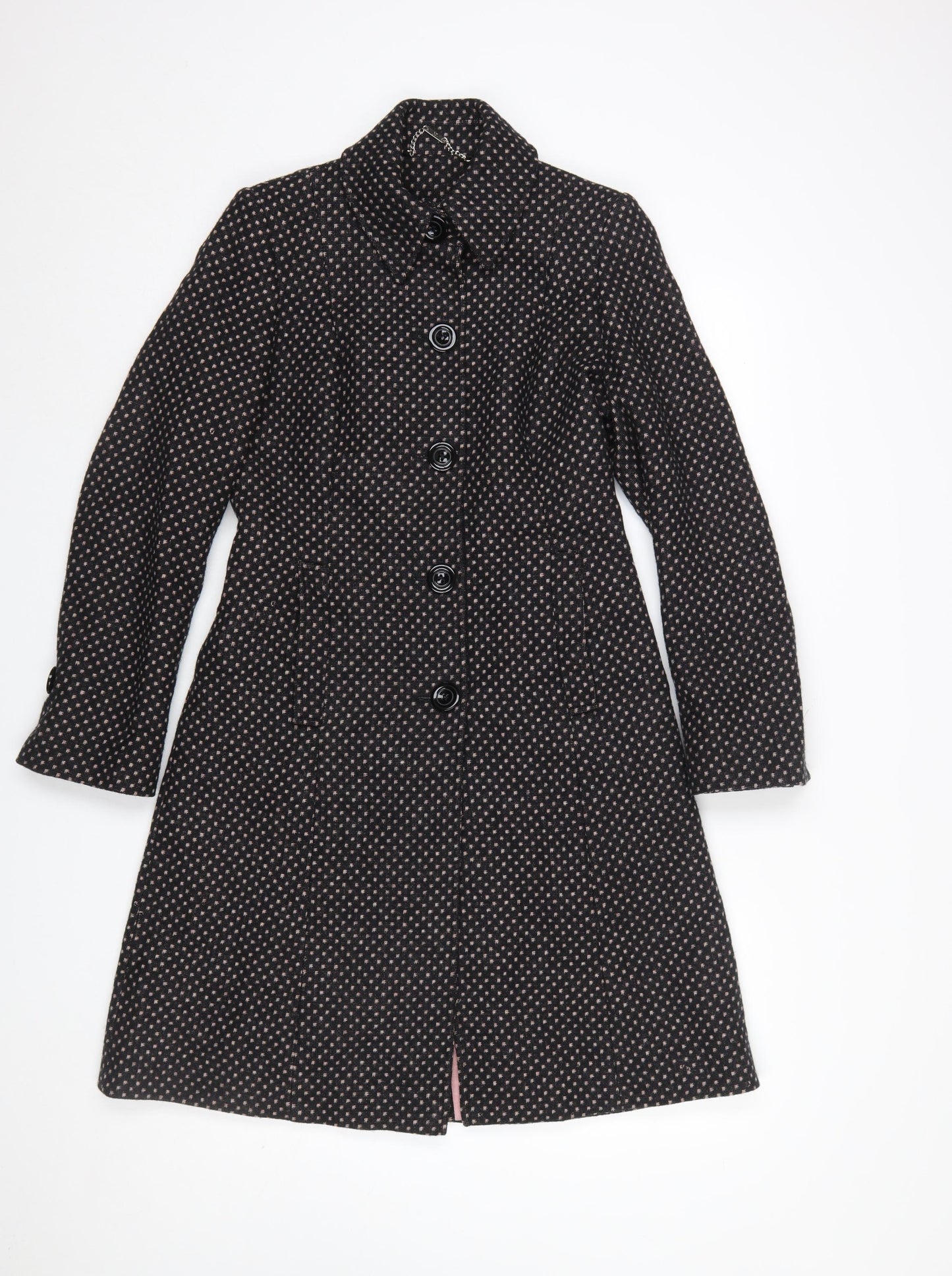 Next Women’s Black Petite Wool Overcoat Size 6 Long Classic Style