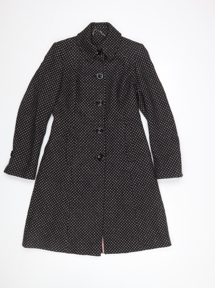 Next Women’s Black Petite Wool Overcoat Size 6 Long Classic Style