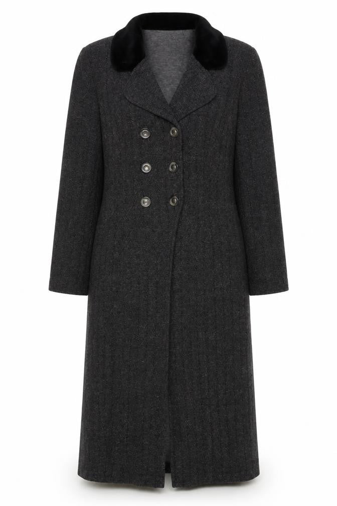 Front view of Farouche Women’s Grey Long Overcoat UK 14 Polyester Blend Classic Style