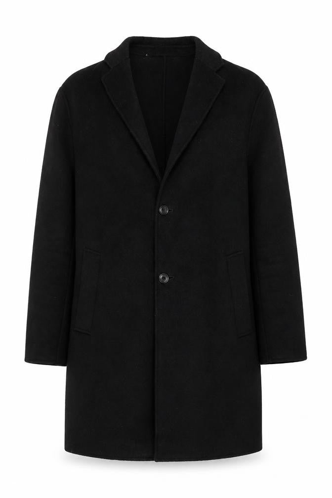 Front view of Zara Women's Black Wool Blend Long Overcoat, size 12
