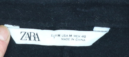 ZARA Women's Black Wool Blend Long Overcoat Size 12