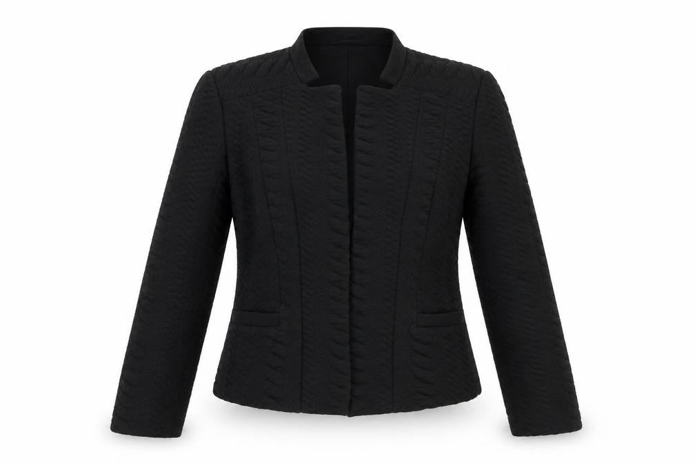 Front view of MADELEINE Women's Black, size 10, Textured Tailored Blazer Jacket