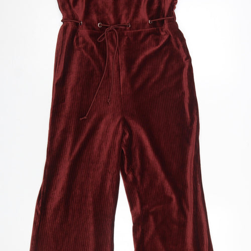 Emory Park Womens Burgundy Velvet Jumpsuit Size M Wide-Leg Strappy