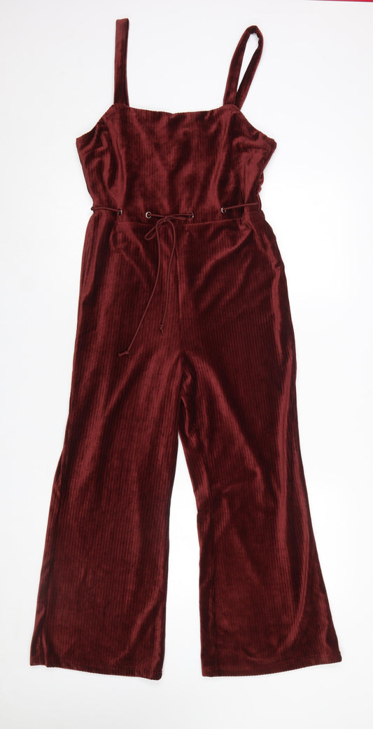 Emory Park Womens Burgundy Velvet Jumpsuit Size M Wide-Leg Strappy