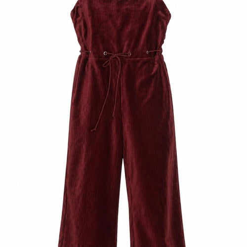 Emory Park Womens Burgundy Velvet Jumpsuit Size M Wide-Leg Strappy