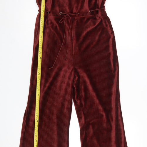 Emory Park Womens Burgundy Velvet Jumpsuit Size M Wide-Leg Strappy