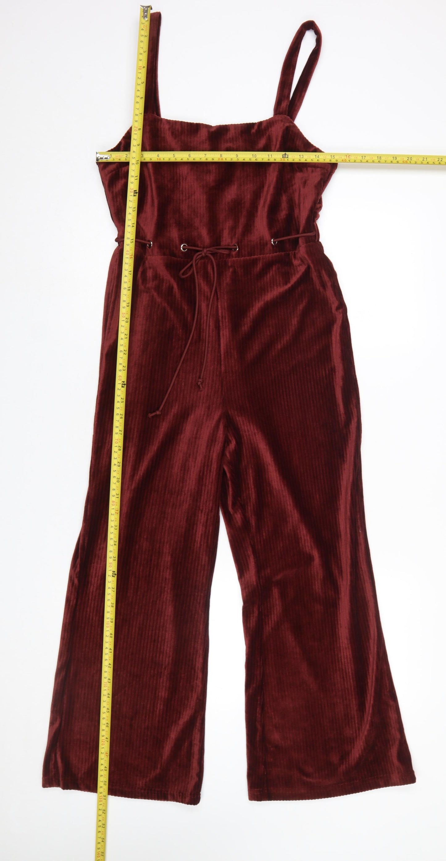 Emory Park Womens Burgundy Velvet Jumpsuit Size M Wide-Leg Strappy