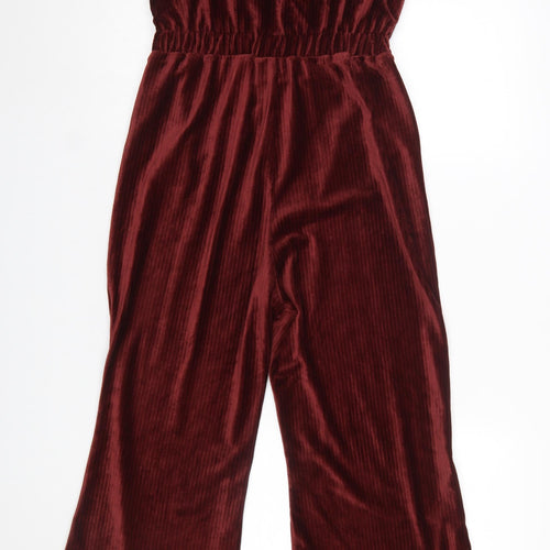 Emory Park Womens Burgundy Velvet Jumpsuit Size M Wide-Leg Strappy