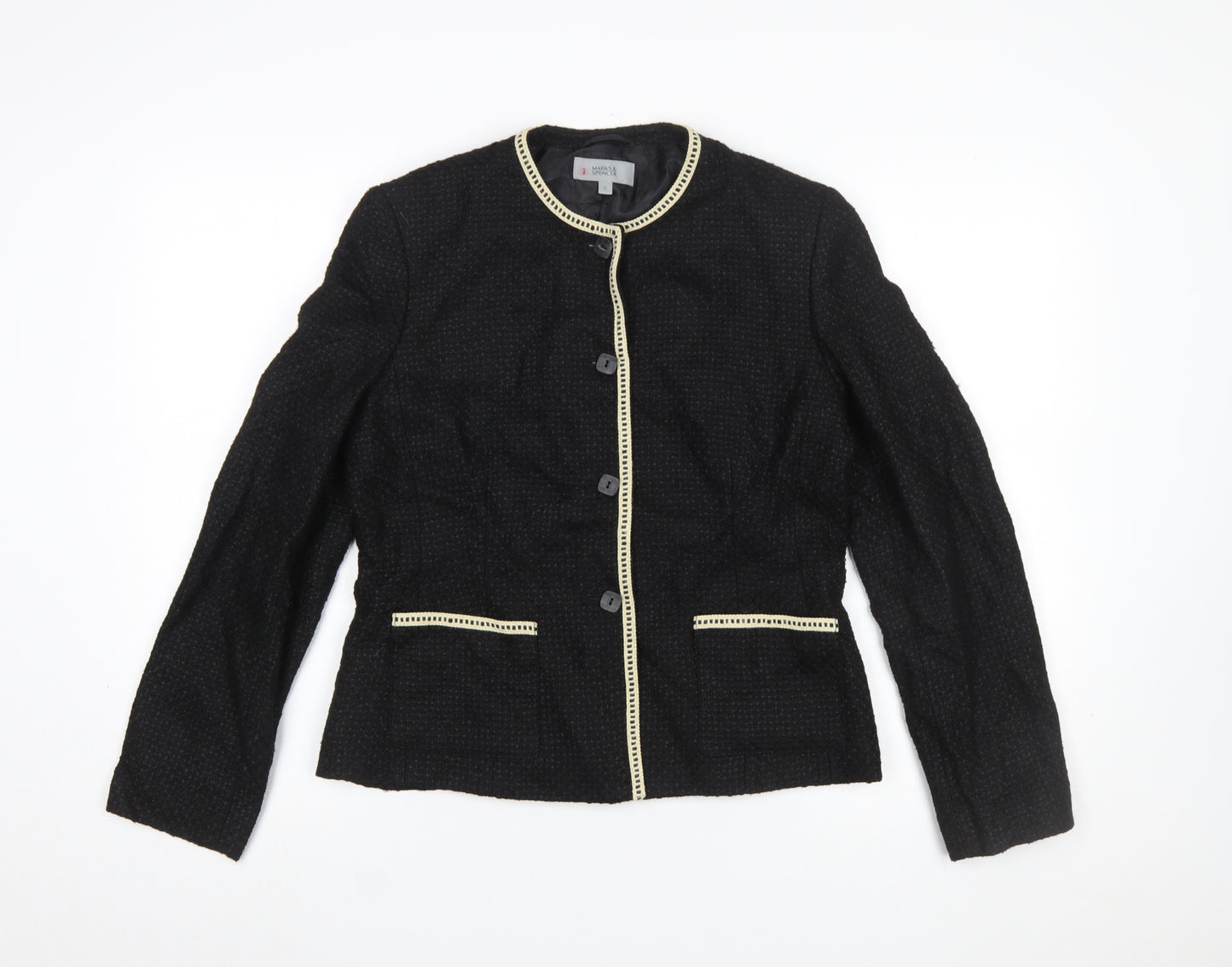Marks and Spencer Women Black Size 12 Woven Lined Single Breasted Blazer