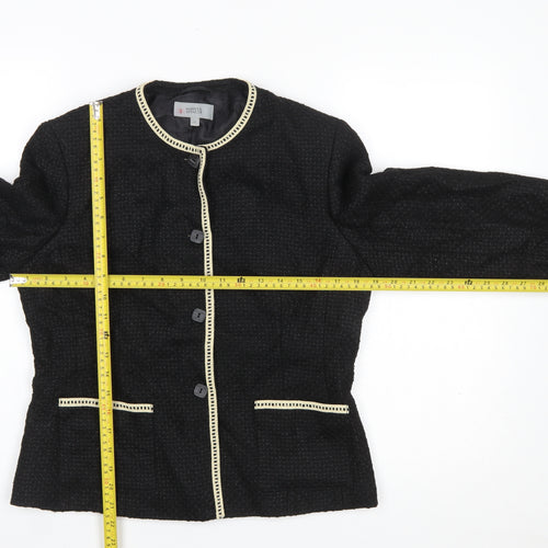 Marks and Spencer Women Black Size 12 Woven Lined Single Breasted Blazer