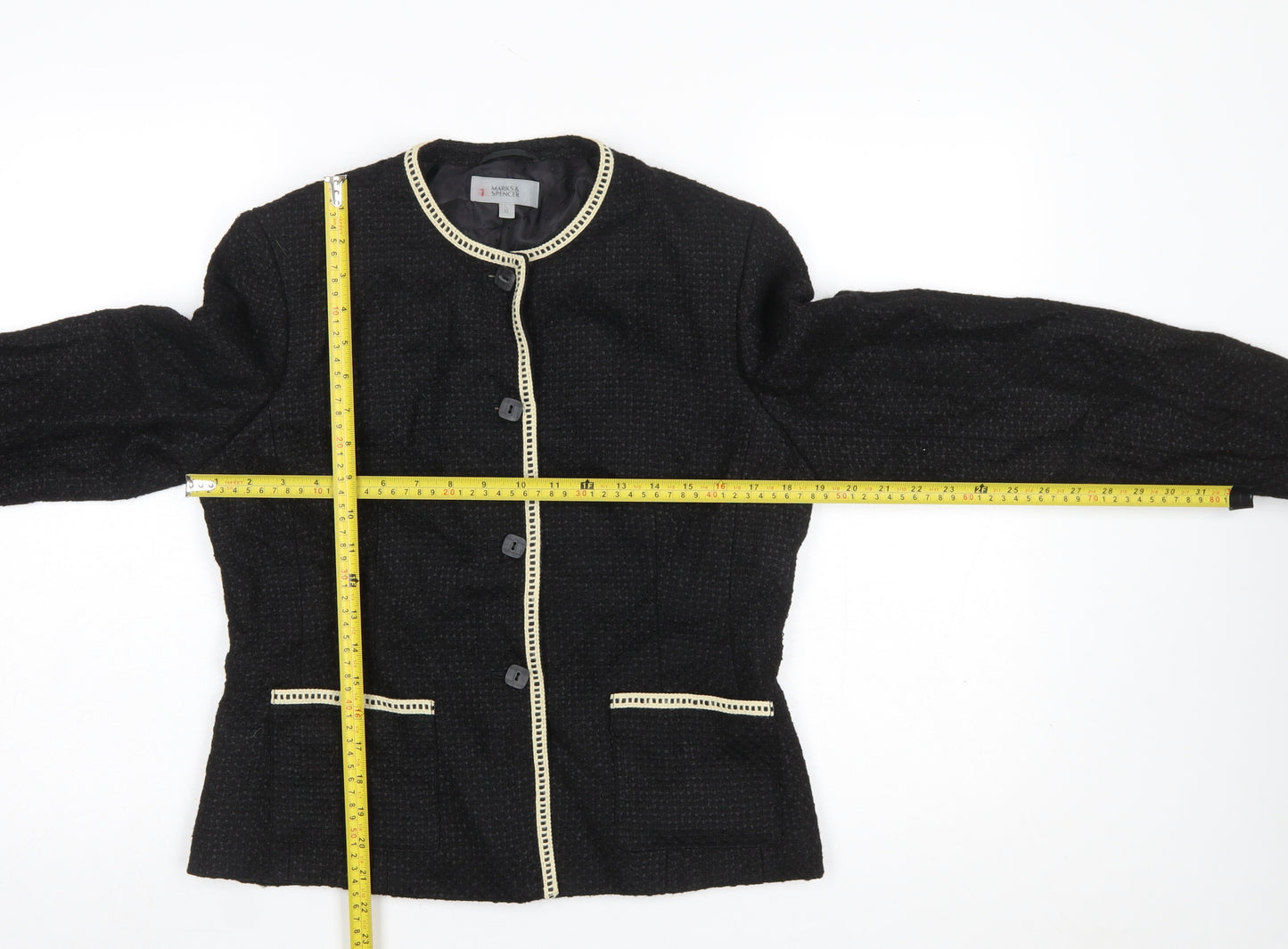 Marks and Spencer Women Black Size 12 Woven Lined Single Breasted Blazer