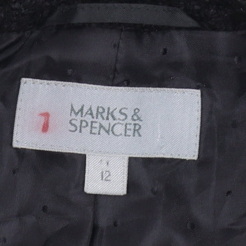 Marks and Spencer Women Black Size 12 Woven Lined Single Breasted Blazer