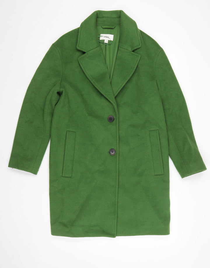 Marks and Spencer Women Green Size 10 Mid-Length Overcoat