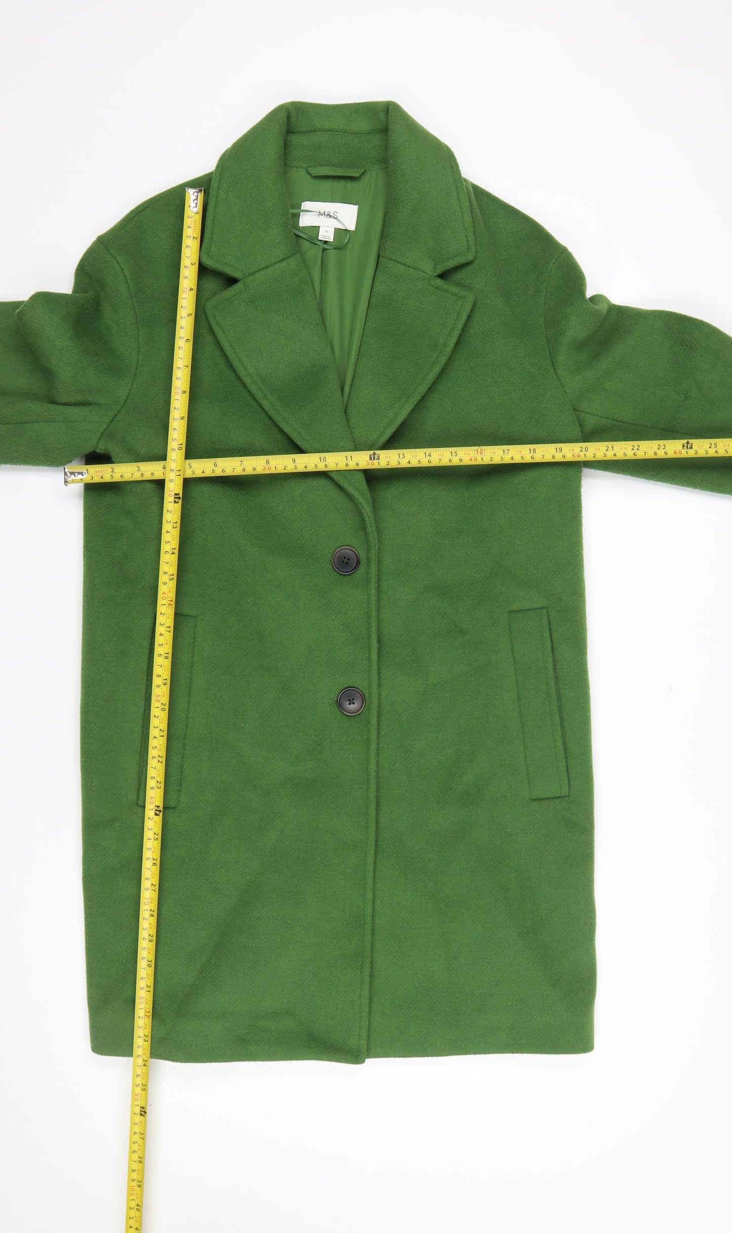Marks and Spencer Women Green Size 10 Mid-Length Overcoat
