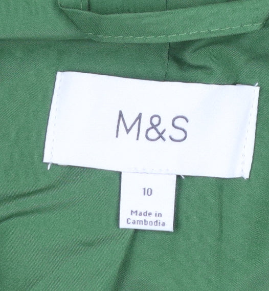 Marks and Spencer Women Green Size 10 Mid-Length Overcoat
