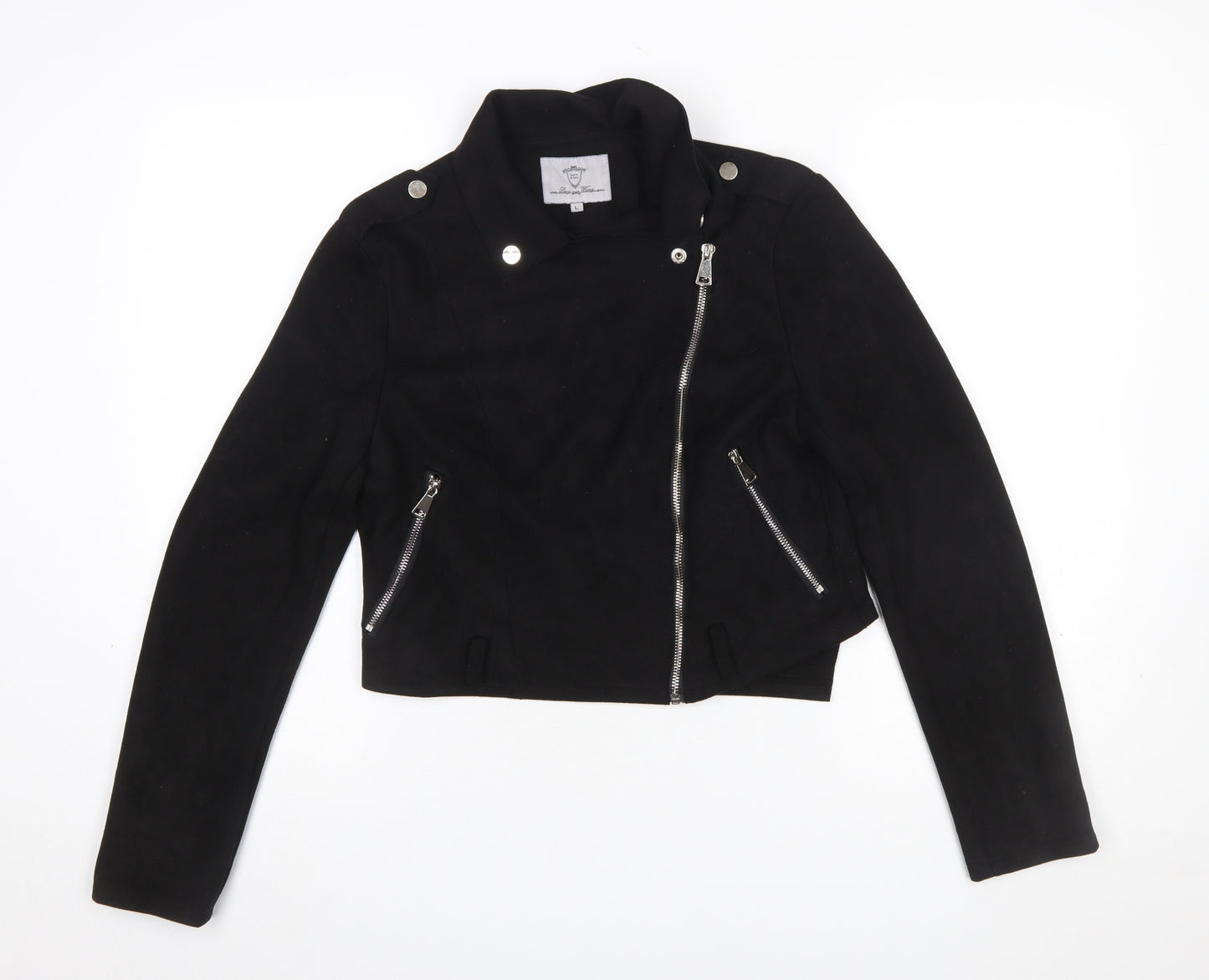 Lucy Wang Women's Black Suede Cropped Biker Jacket L