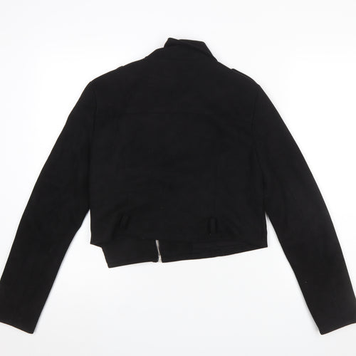 Lucy Wang Women's Black Suede Cropped Biker Jacket L