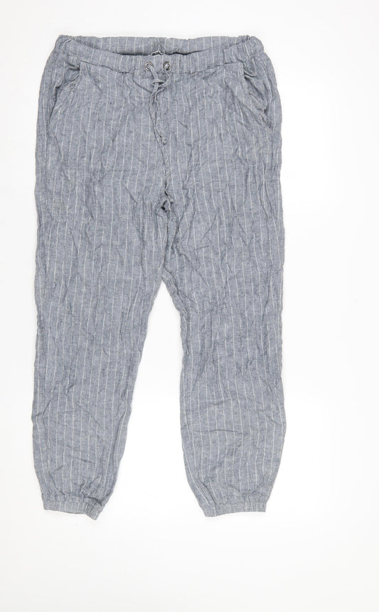 Apricot Womens Grey Linen Blend Striped Jogger Trousers UK 12