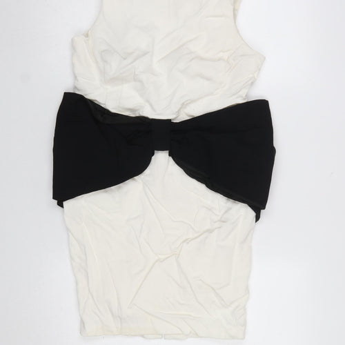 Coast Petite Ivory Black Bow Sheath Dress UK 14 Women's Formal