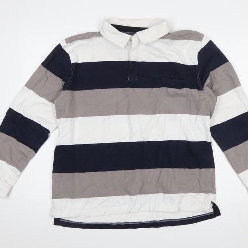 Rivers Men's Multicoloured Striped Long Sleeve Slim Fit Polo XL