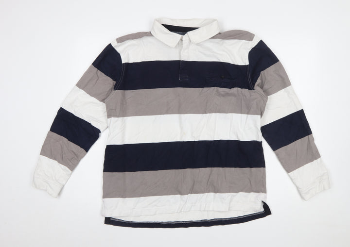 Rivers Men's Multicoloured Striped Long Sleeve Slim Fit Polo XL