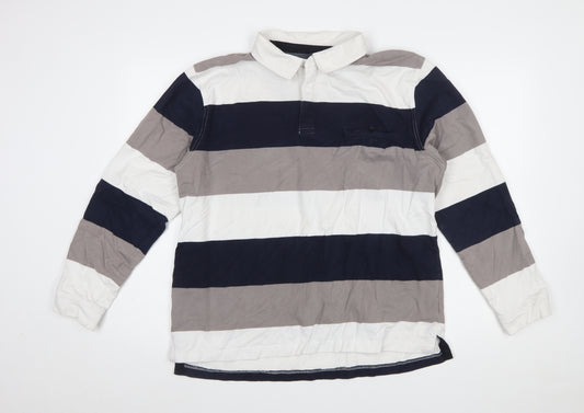 Rivers Men's Multicoloured Striped Long Sleeve Slim Fit Polo XL