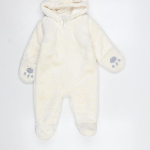 Mamas & Papas Unisex Ivory 6-9 Months Hooded Snowsuit with Padded Lining