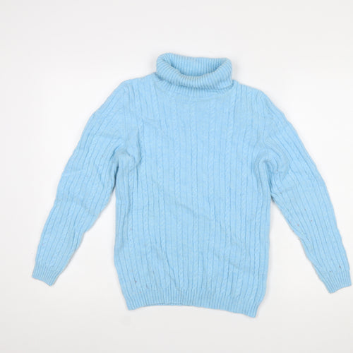 David Nieper Women Blue Roll Neck Cable Knit Wool Jumper Size 12