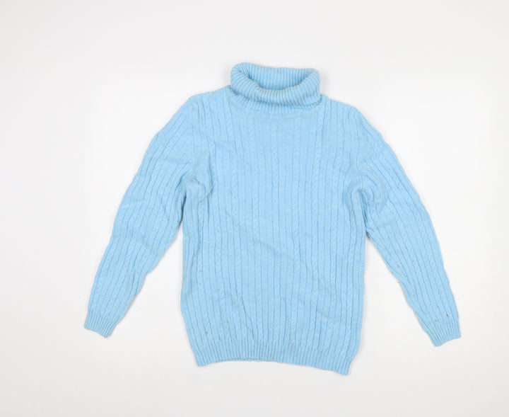 David Nieper Women Blue Roll Neck Cable Knit Wool Jumper Size 12
