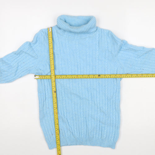 David Nieper Women Blue Roll Neck Cable Knit Wool Jumper Size 12