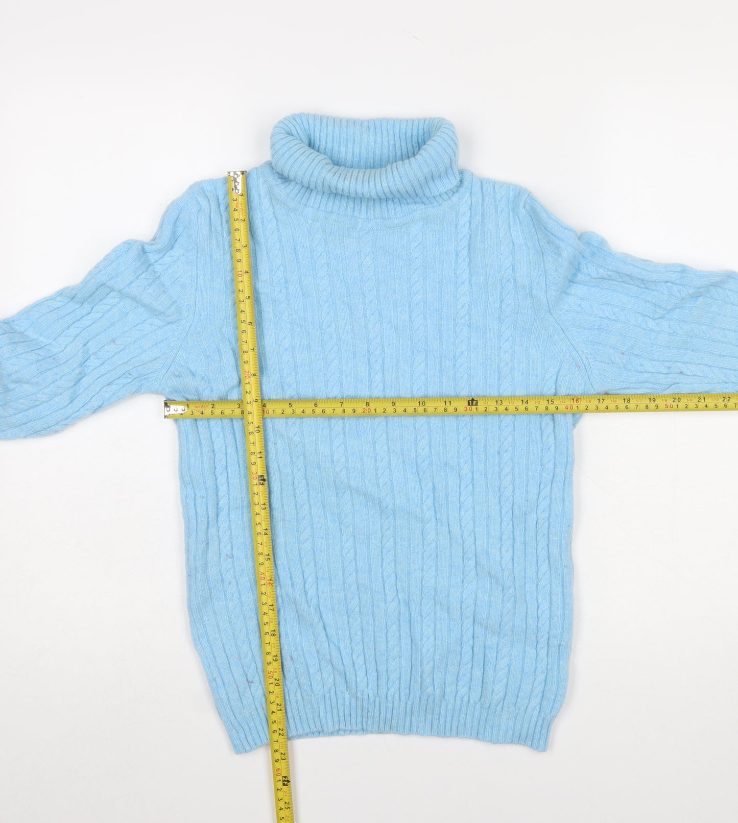 David Nieper Women Blue Roll Neck Cable Knit Wool Jumper Size 12
