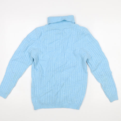 David Nieper Women Blue Roll Neck Cable Knit Wool Jumper Size 12