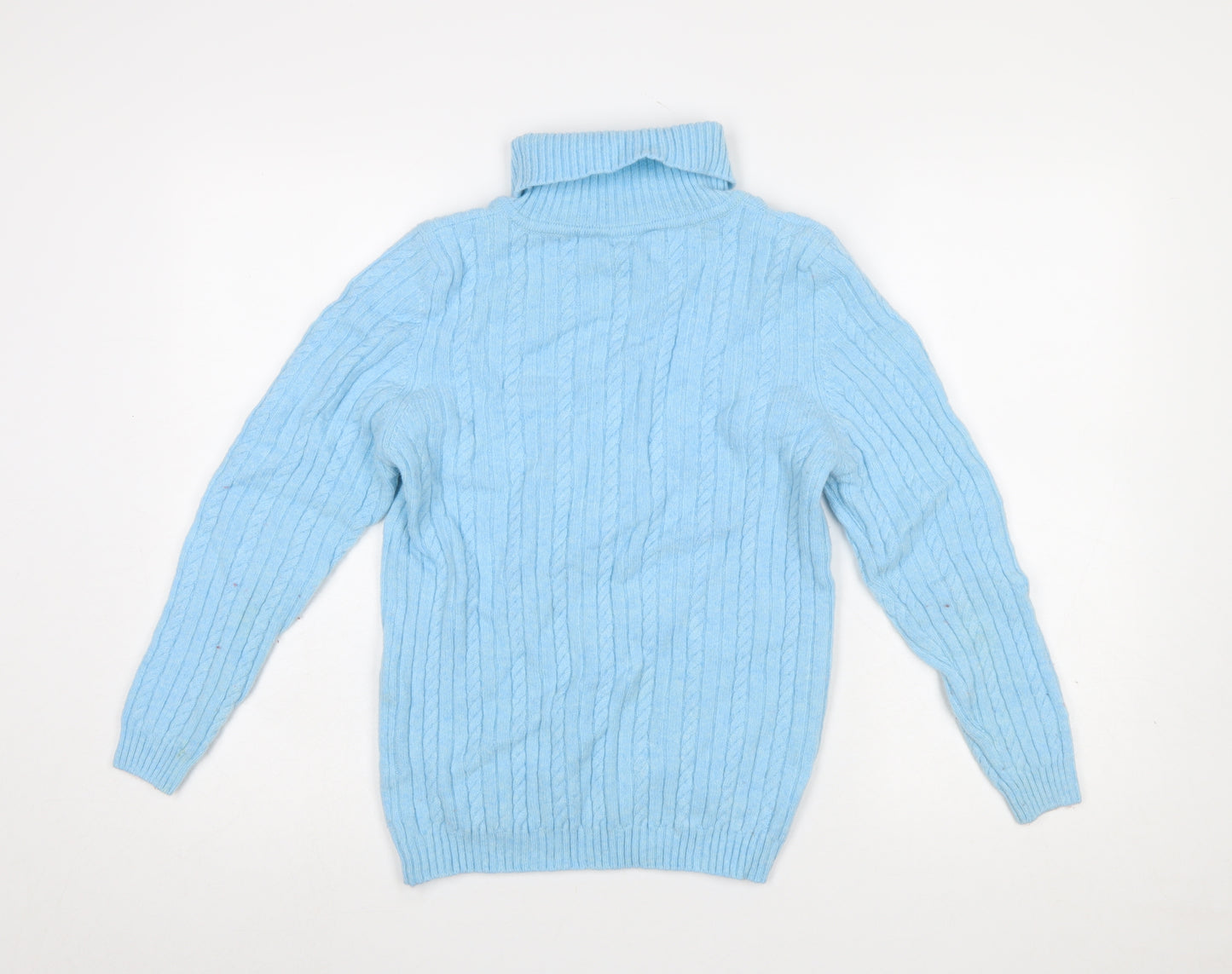 David Nieper Women Blue Roll Neck Cable Knit Wool Jumper Size 12