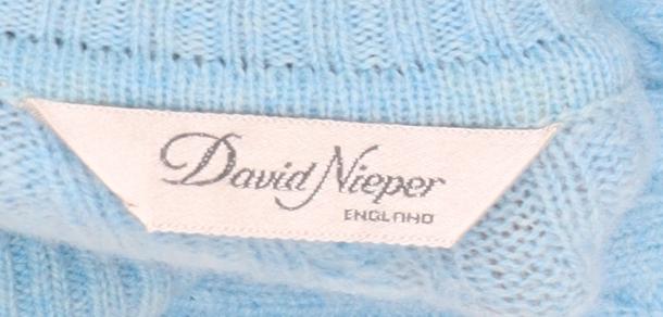 David Nieper Women Blue Roll Neck Cable Knit Wool Jumper Size 12
