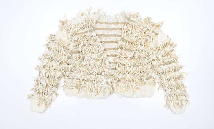 River Island Women’s Beige Chunky Fringe Knit Cardigan Size L