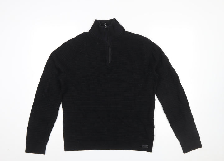 Hollister Men’s Black 1/2 Zip Knit Jumper Size M Lightweight Casual