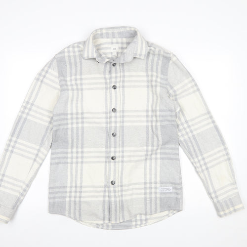 River Island Men’s Grey Plaid Flannel Button-Up Shirt Size S