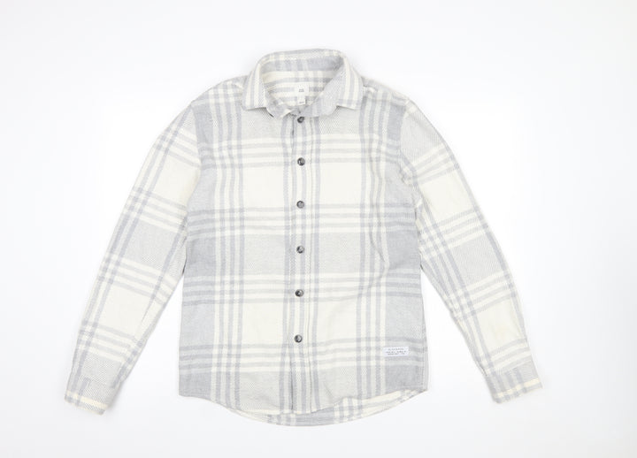 River Island Men’s Grey Plaid Flannel Button-Up Shirt Size S