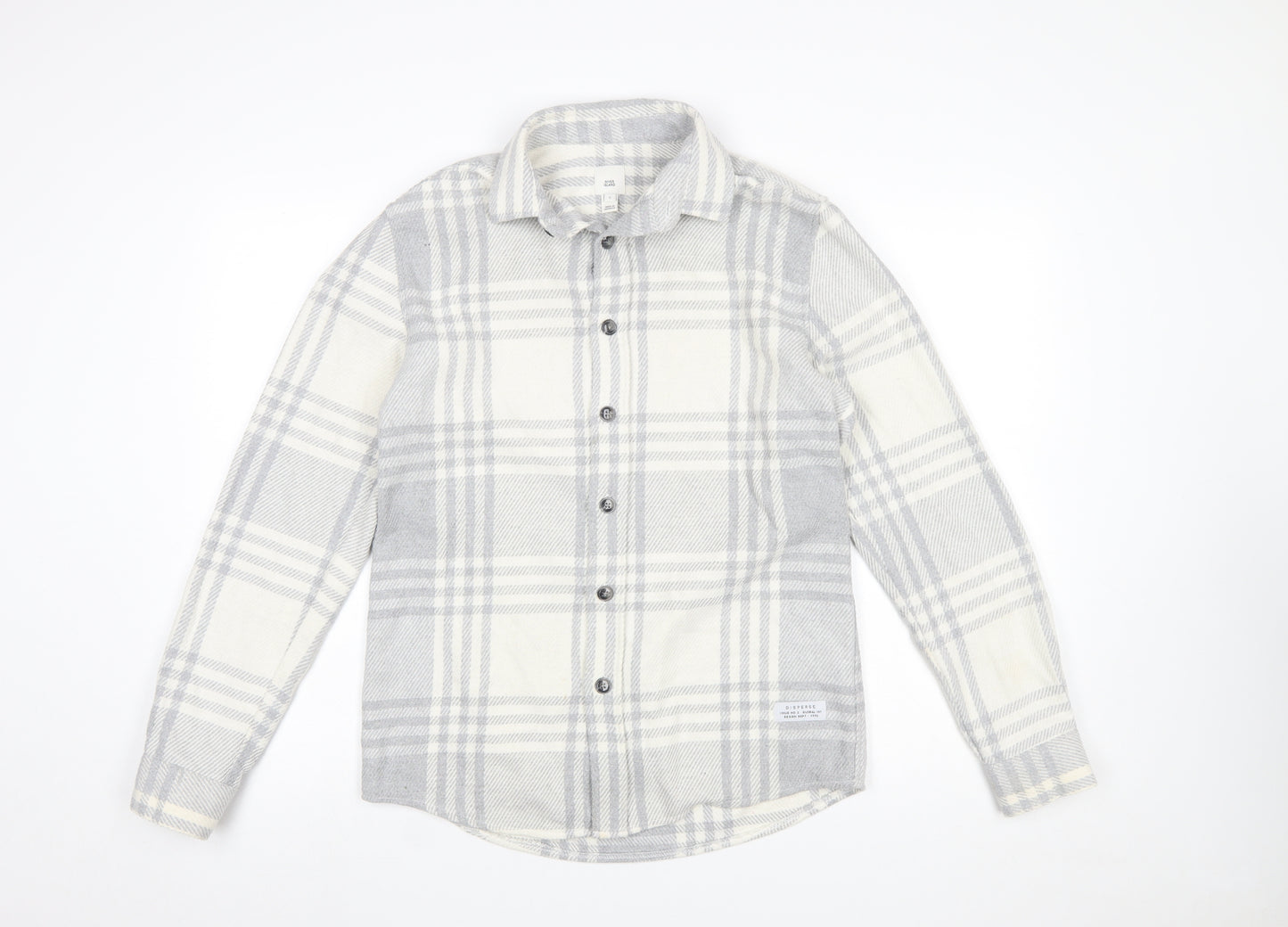 River Island Men’s Grey Plaid Flannel Button-Up Shirt Size S