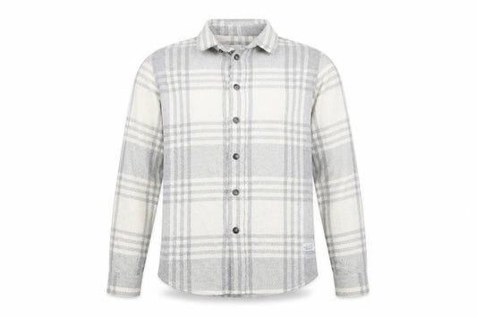 Front view of River Island Men’s Grey Plaid Flannel Button-Up Shirt, size S