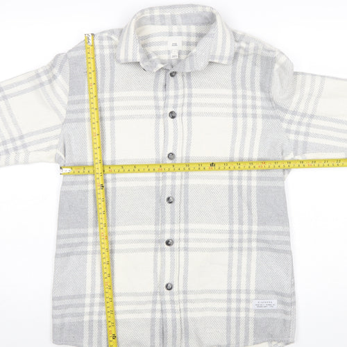 River Island Men’s Grey Plaid Flannel Button-Up Shirt Size S