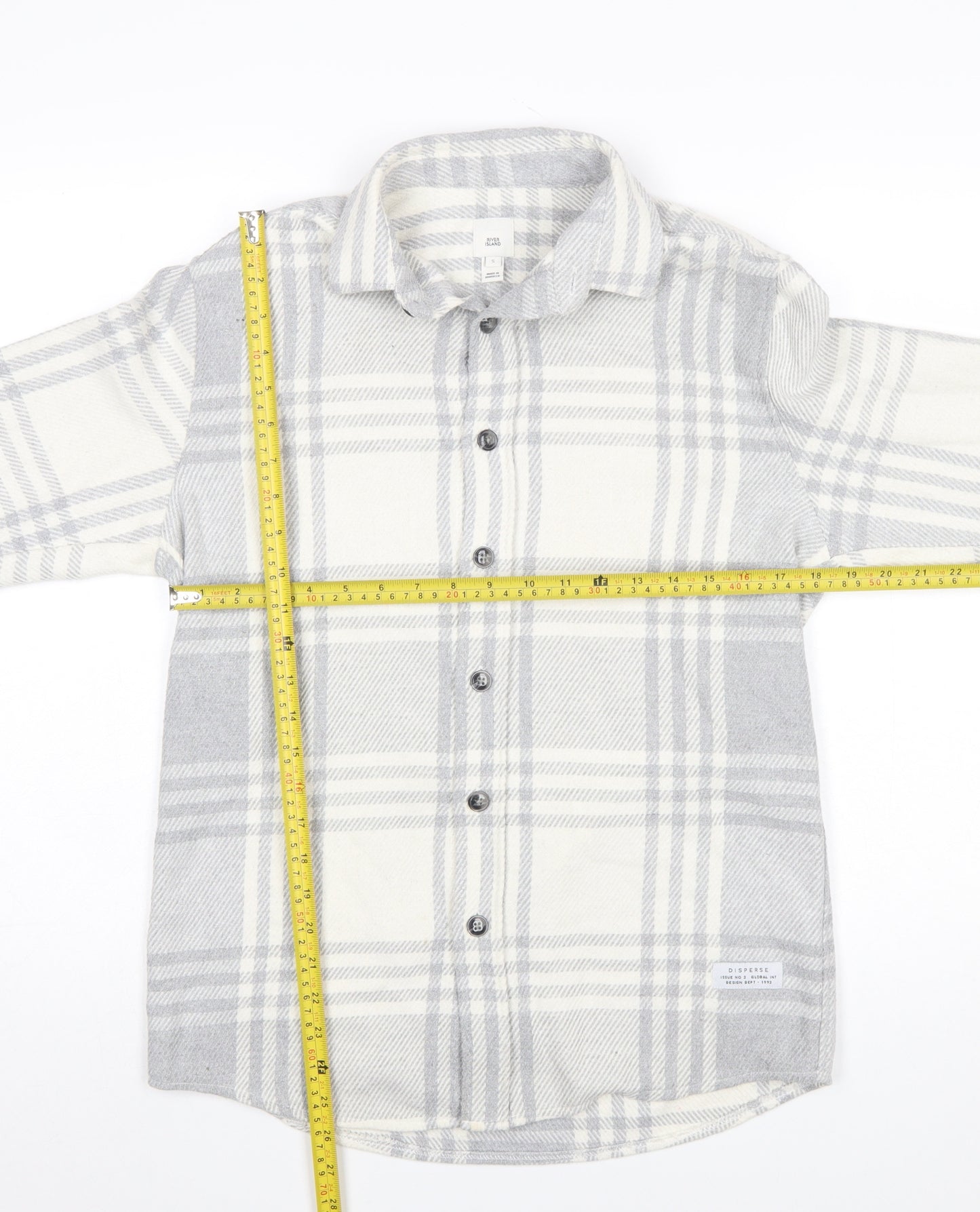 River Island Men’s Grey Plaid Flannel Button-Up Shirt Size S